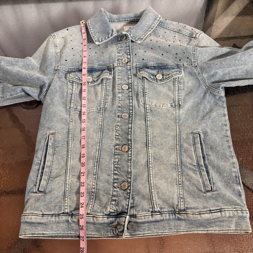 Varsity Football Denim Jacket Large Hand Painted Hamilton Studded Game Day - Picture 4 of 7